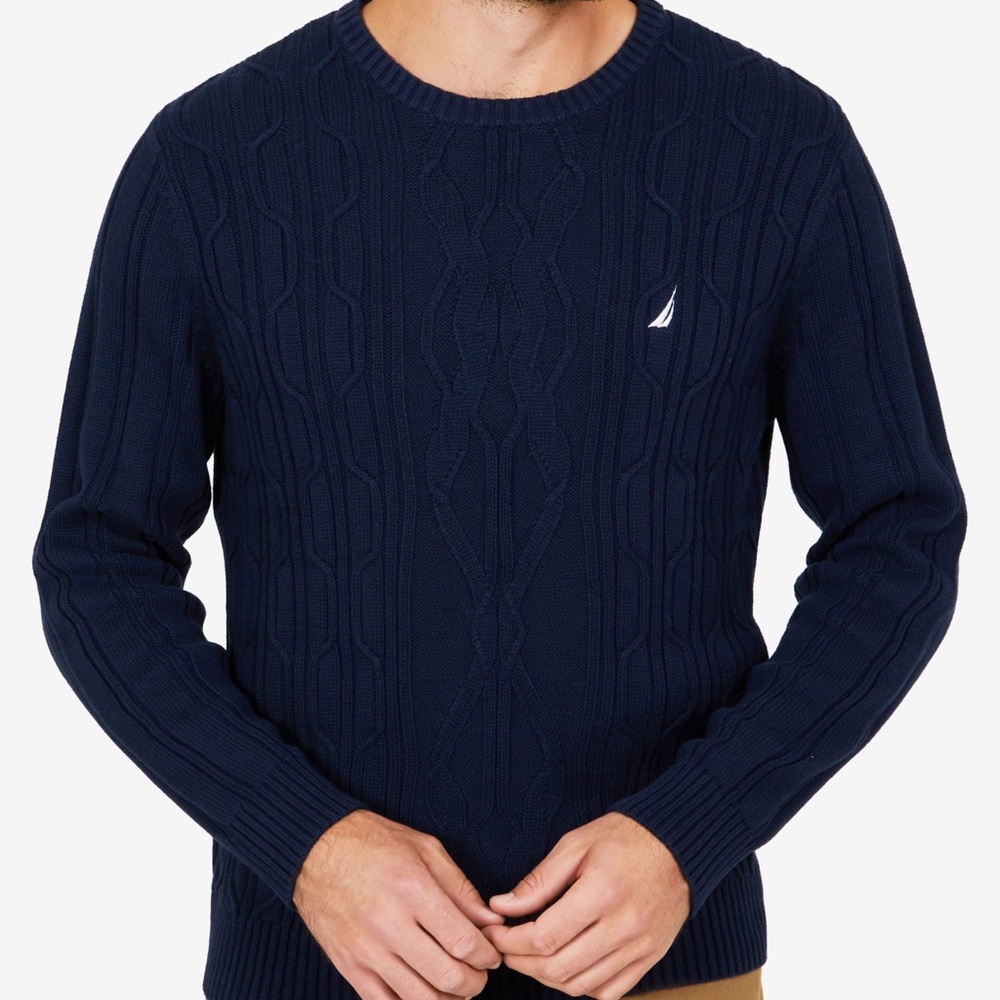 Pre-owned Nautica Men's Size MEDIUM Cable Knit Crew neckline Sweater GREY